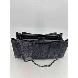 Sondra Roberts Designer Clutch Evening Shoulder Bag Silver Satin Chain Strap